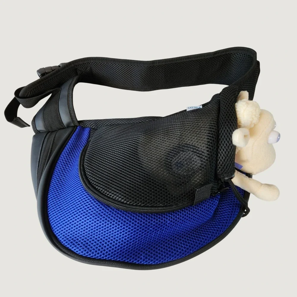 NWOT Katziela Hands-Free Pet Carrier Sling Bag Breathable Blue Mesh Travel Tote